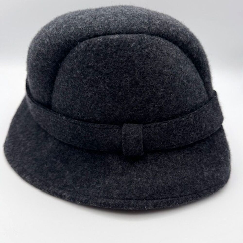 J. Crew Women's SZ S/M 100% Wool Charcoal Gray Cloche Bucket Short-Brim Hat Pink